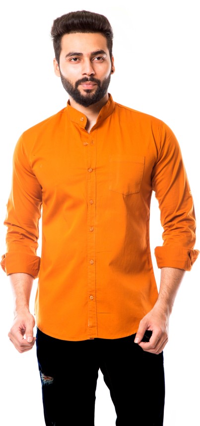 Moudlin Men Solid Casual Orange Shirt ...